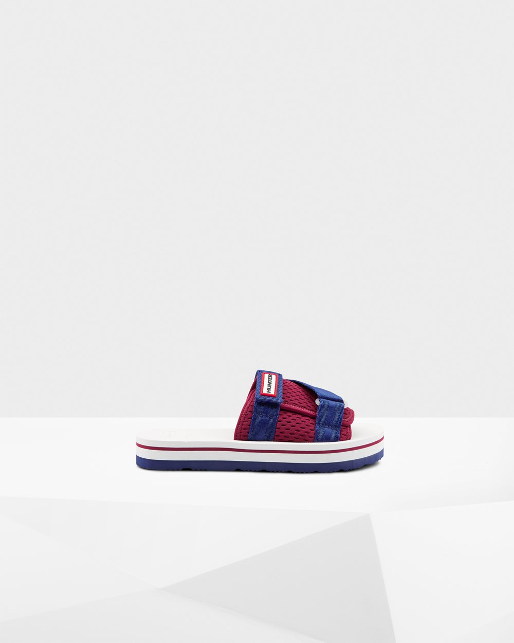 Womens Slides - Hunter Original Flatform Beach (75CSMJGYX) - White/Red/Blue